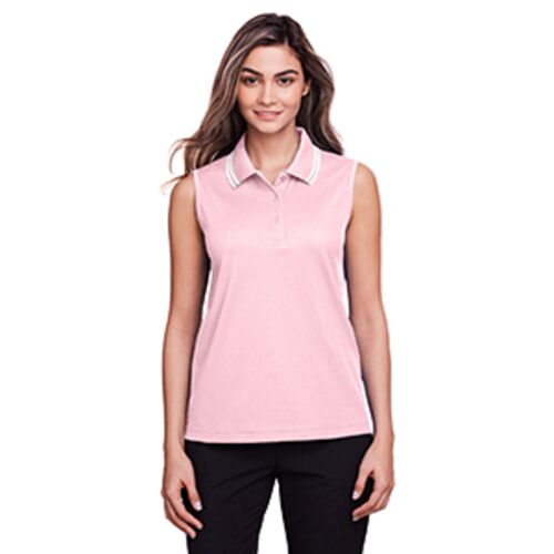 CrownLux Performance® Ladies' Plaited Tipped Sleeveless Polo Thumbnail
