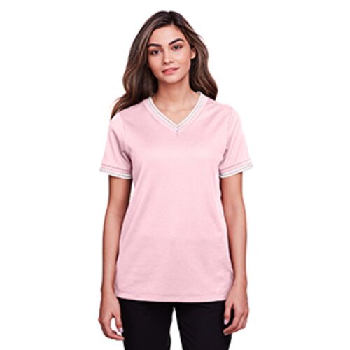CrownLux Performance® Ladies' Plaited Tipped V-Neck Top Thumbnail