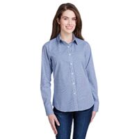 Ladies' Microcheck Gingham Long-Sleeve Cotton Shirt Thumbnail